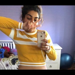 yellow white striped cropped sweater top
